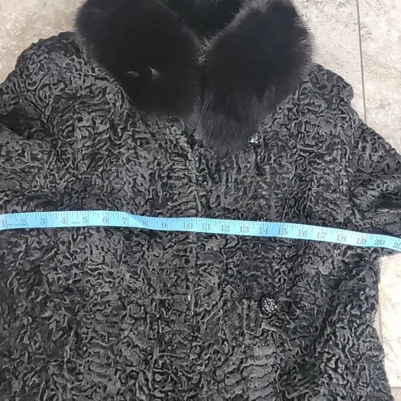 VINTAGE REAL FUR PERSIAN LAMB FOX FUR COLLAR LINED COAT EUC - Picture 12 of 15